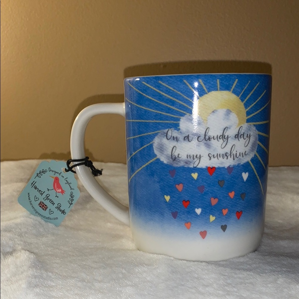 🌺 Whimsical Blue & White Ceramic Mug with Celestial Design NWT